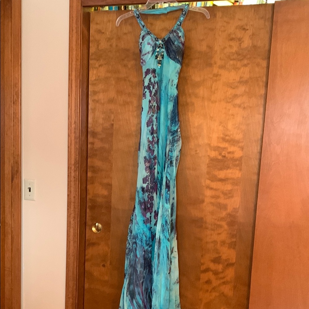 Faviana Blue and Purple Floral Gown